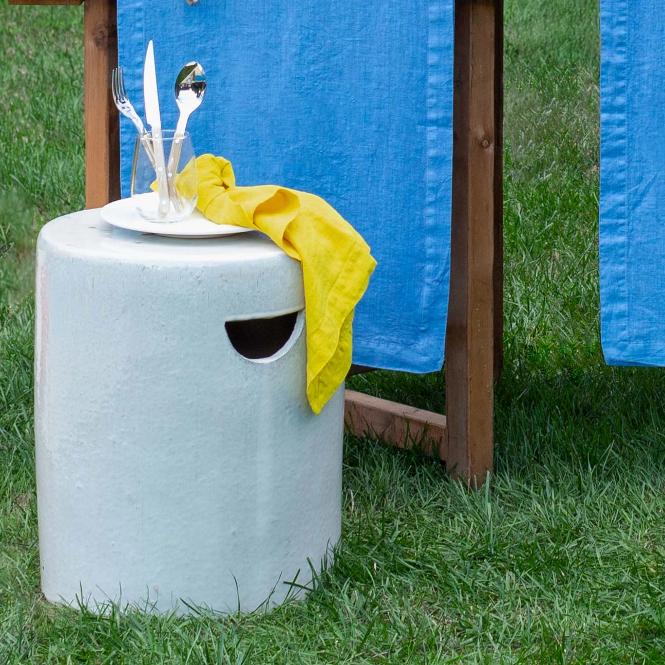 Rustic White Ceramic Cylinder Garden Stool