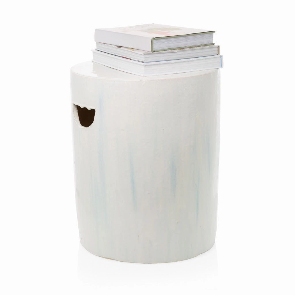 Rustic White Ceramic Cylinder Garden Stool