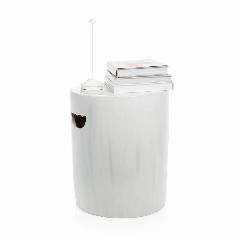 Rustic White Ceramic Cylinder Garden Stool