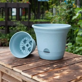 Set of 2 x 19.5 cm Blue Plastic Self Watering Planter for Indoor or Outdoor,outdoor garden pot