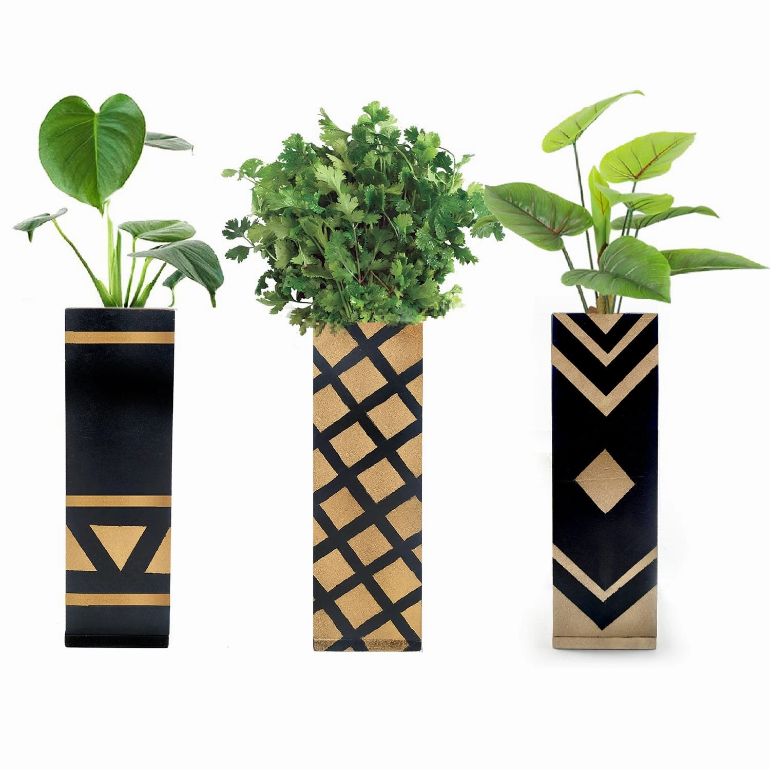 Set of 3 Tribal Print Magnetic Hydroponic Planter,classic ceramic flowerpot