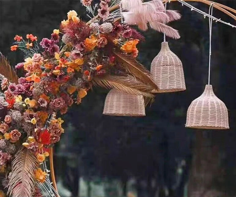 Set of 3 wicker hanging light 10 h /14h/9h