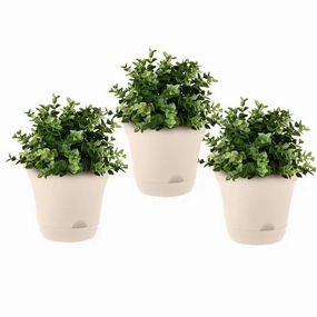 Set of 3 x 19.5 cm Beige Self Watering Plastic Planter for Indoors or Outdoors,flowerpot set decor
