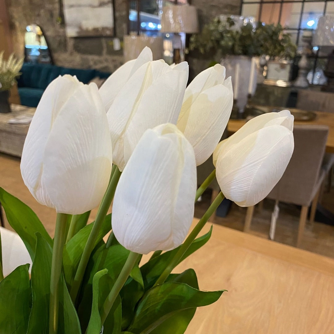 Set of Three Long Stem White Faux Tulips 65cm