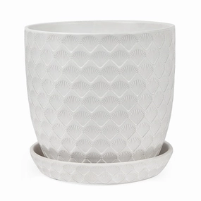 Shell Pot with Saucer - Matte White,terracotta plant pot