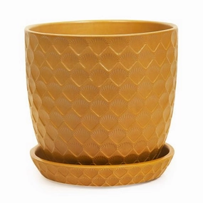 Shell Pot with Saucer - Sunset,terracotta plant pot