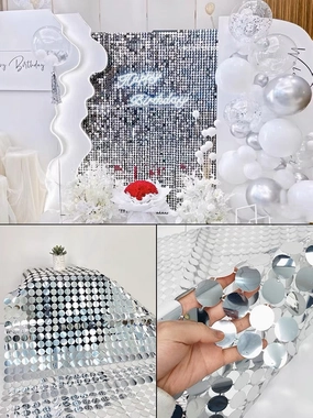 Shiny Sequin Sheet Backdrop silver Mat artificial flower bouquet  