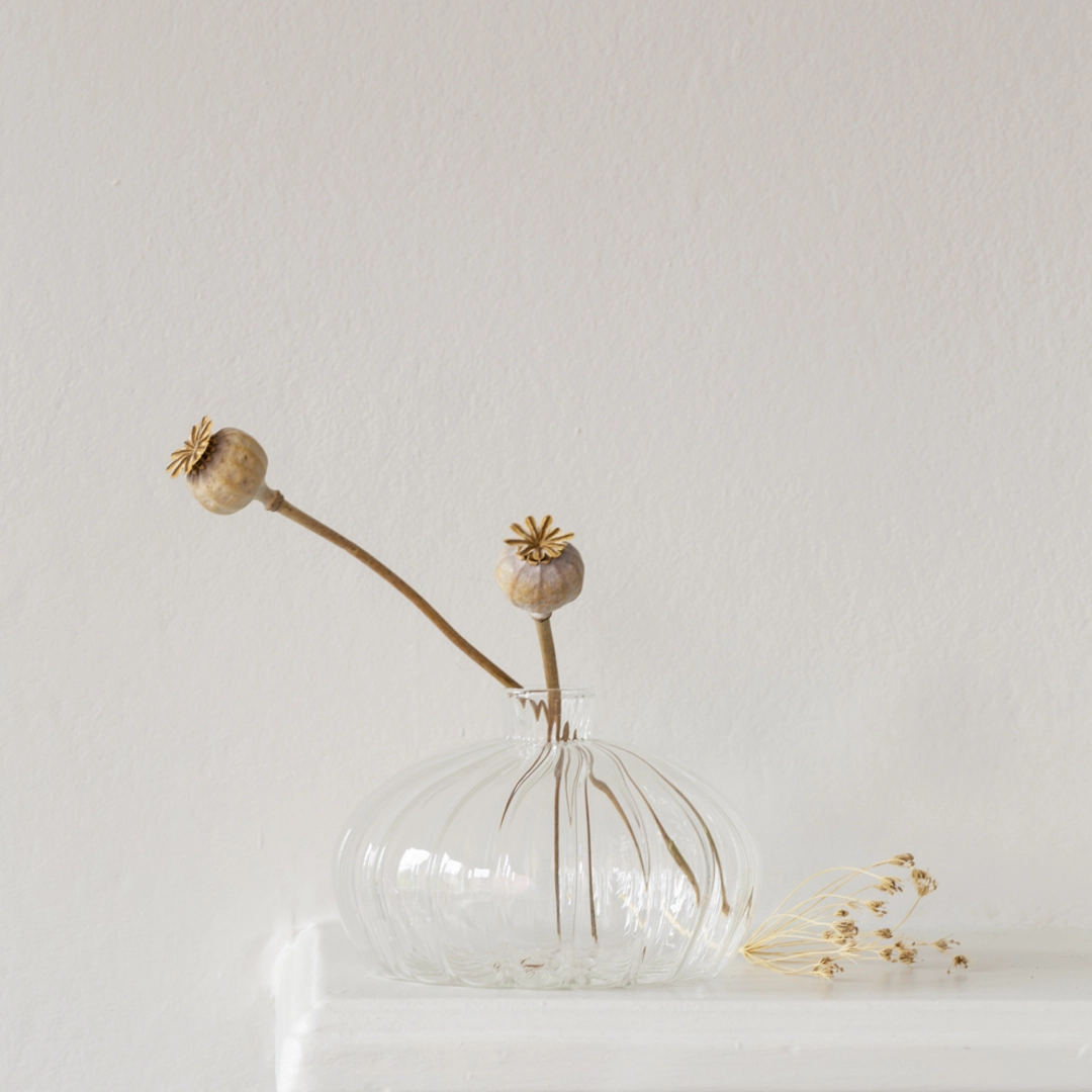Short Clear Ribbed Glass Vase,hand-painted ceramic vase
