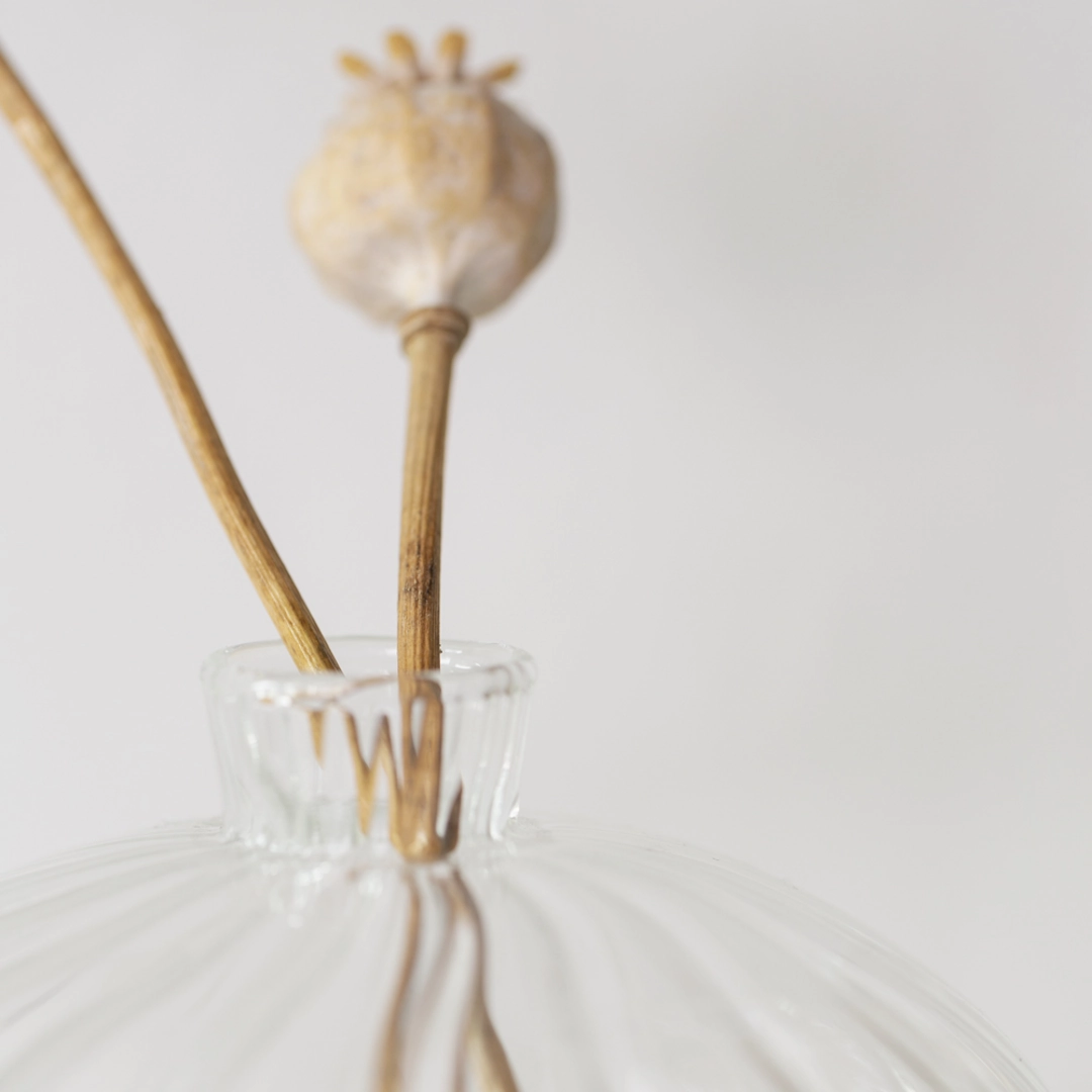 Short Clear Ribbed Glass Vase