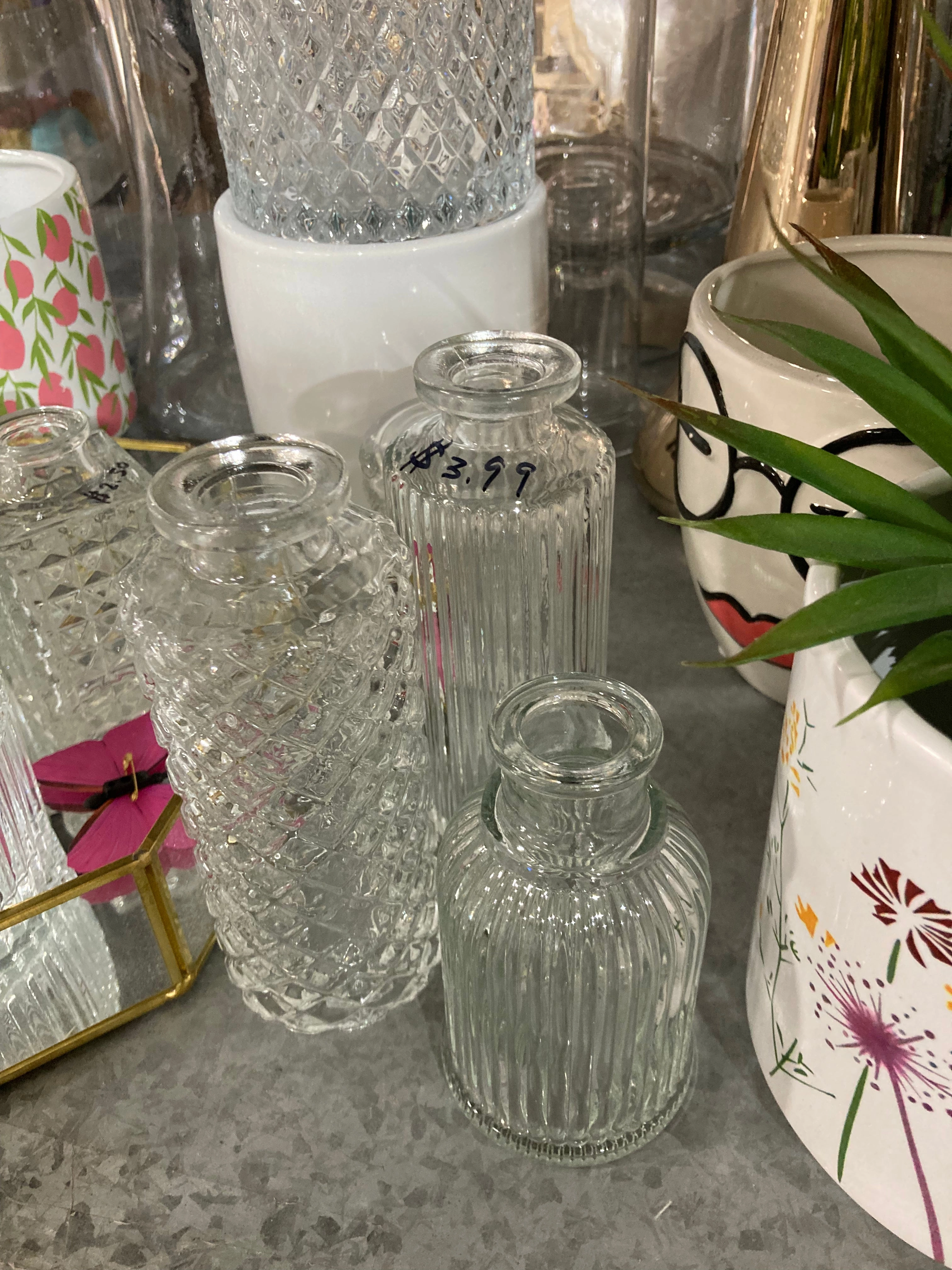 Short Striped Crystal Bud vase 4 H wedding centerpiece