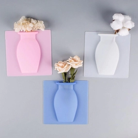Silicone Sticky Vase Stick on The Wall,hand-painted ceramic vase