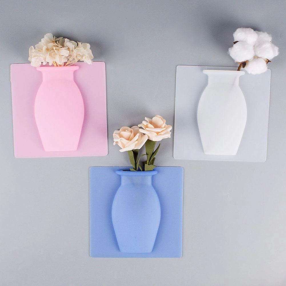 Silicone Sticky Vase Stick on The Wall,hand-painted ceramic vase