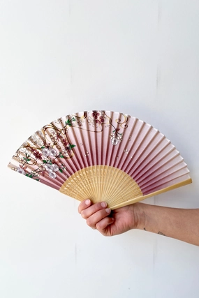 Silk Fan Cherry Blossom Pattern with Gold,potted plant decor