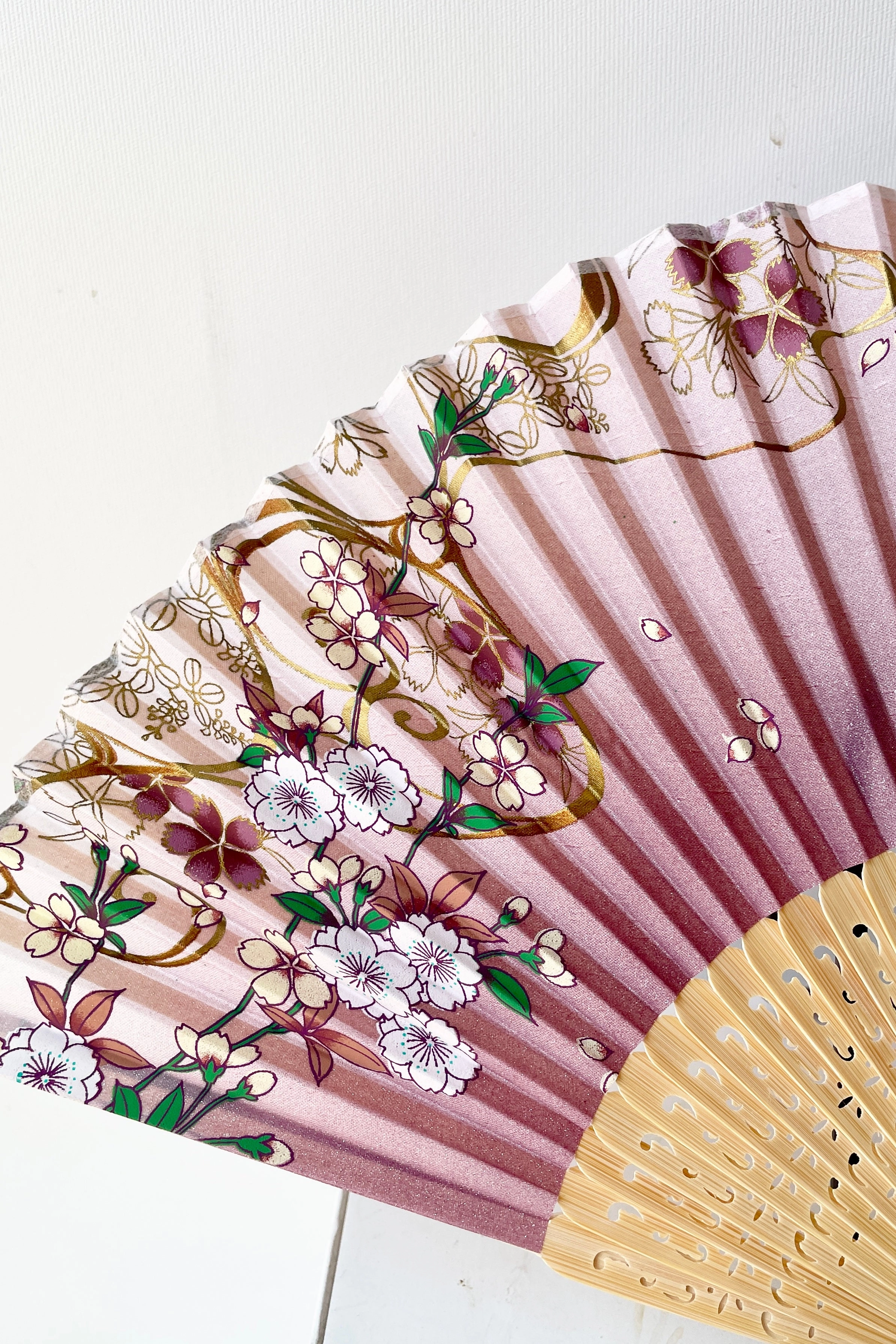 Silk Fan Cherry Blossom Pattern with Gold