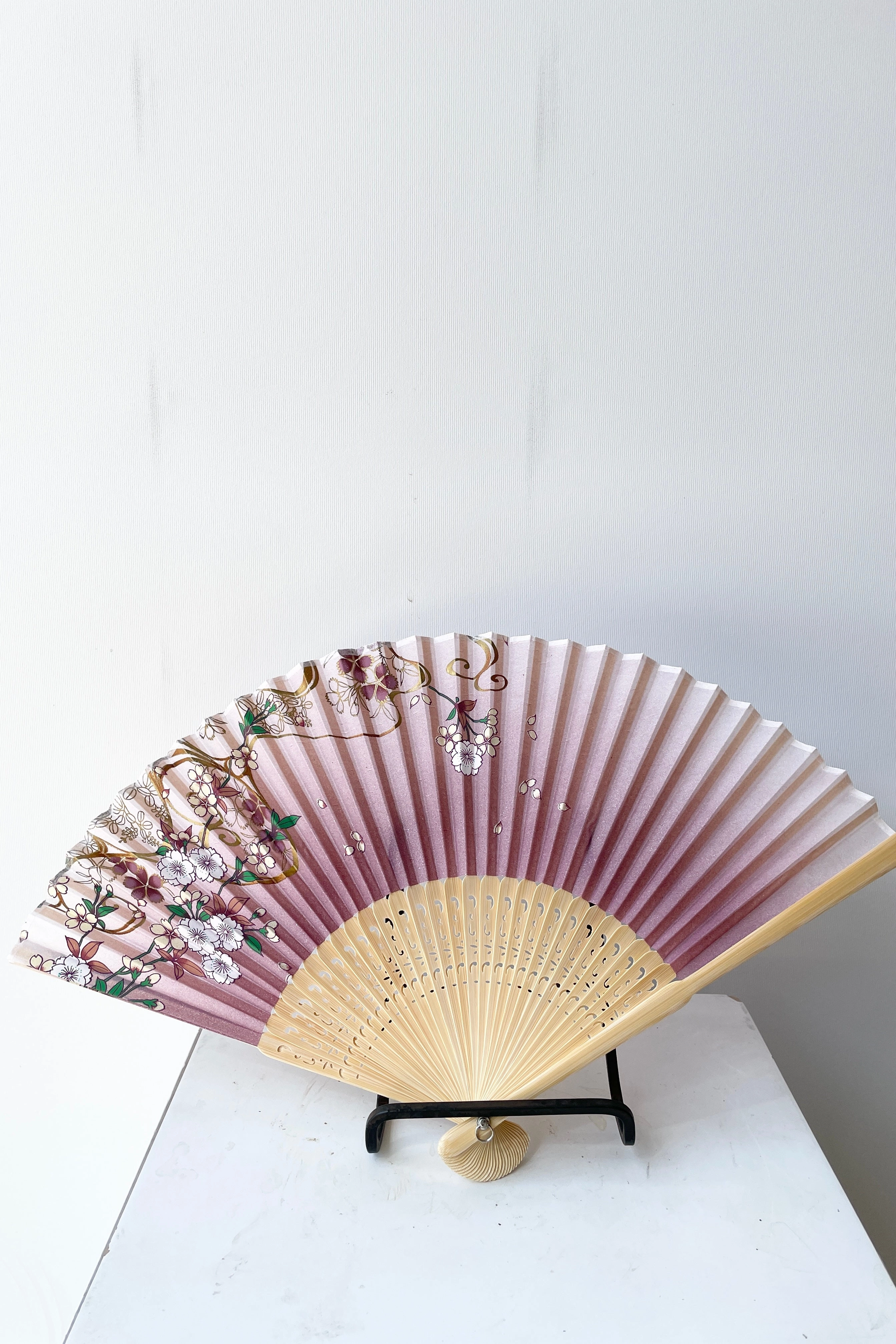Silk Fan Cherry Blossom Pattern with Gold