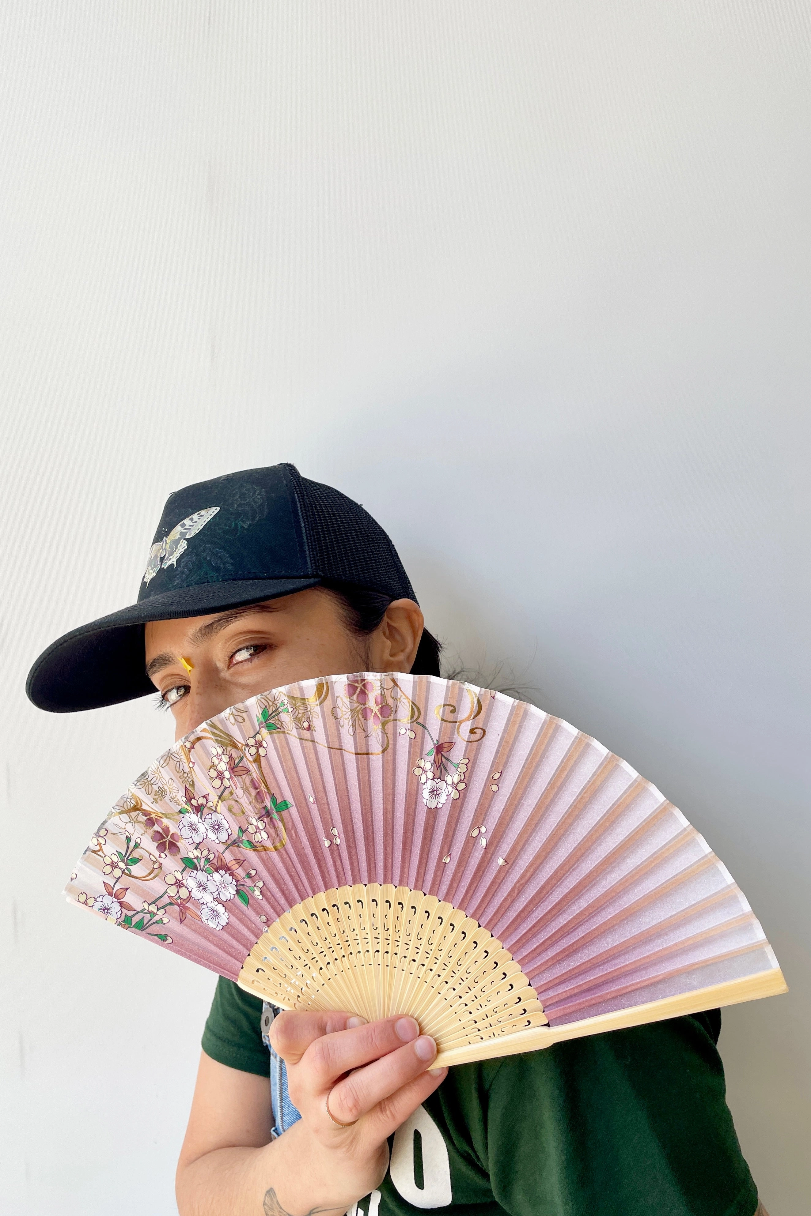 Silk Fan Cherry Blossom Pattern with Gold