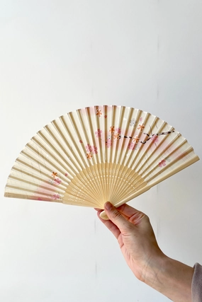 Silk Fan White & Pink Cherry Blossoms,potted plant decor