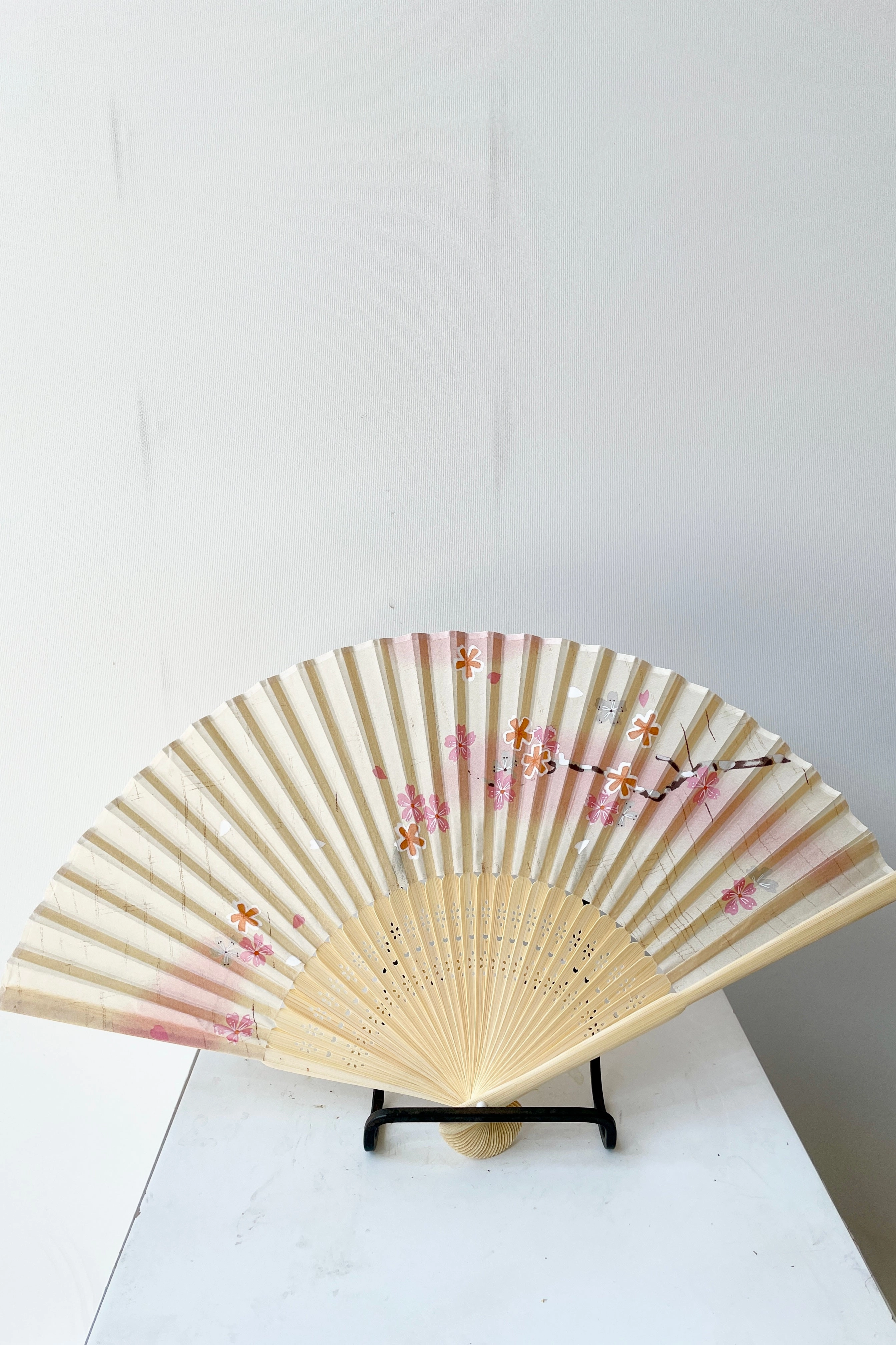 Silk Fan White & Pink Cherry Blossoms