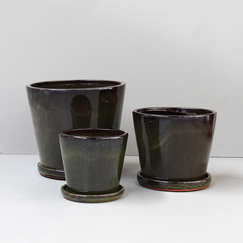 Silk Road Tropical Green Cover Pot with saucers,terracotta plant pot