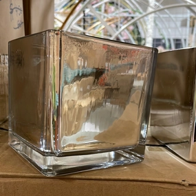 SILVER 5" CUBE solid VASE clear bottom machine made,aesthetic flower vase