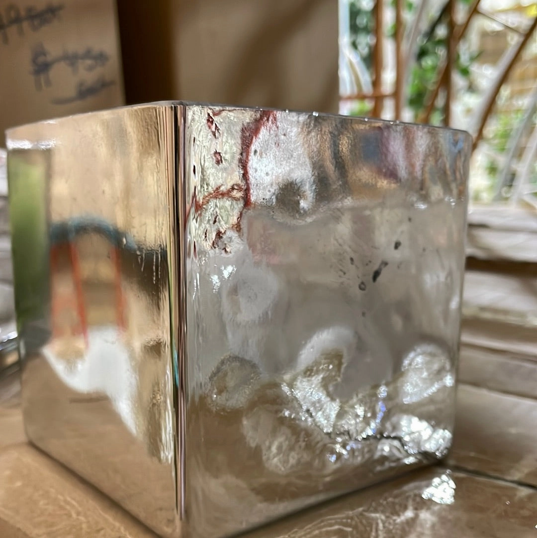 SILVER 5" with imperfection CUBE solid VASE - SIL2,aesthetic flower vase