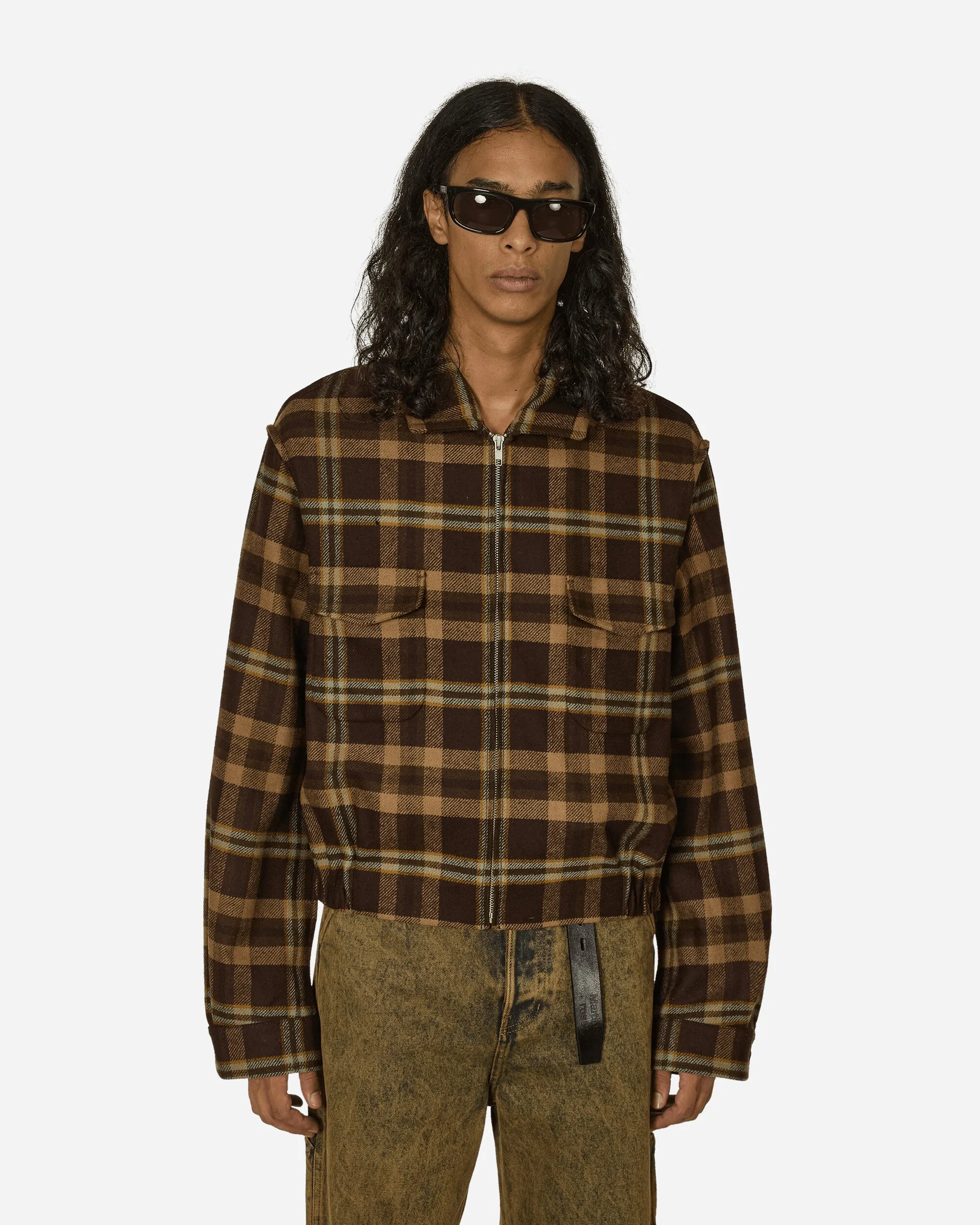 Simmo Tartan Vintage Reißverschluss-Jacke Braun