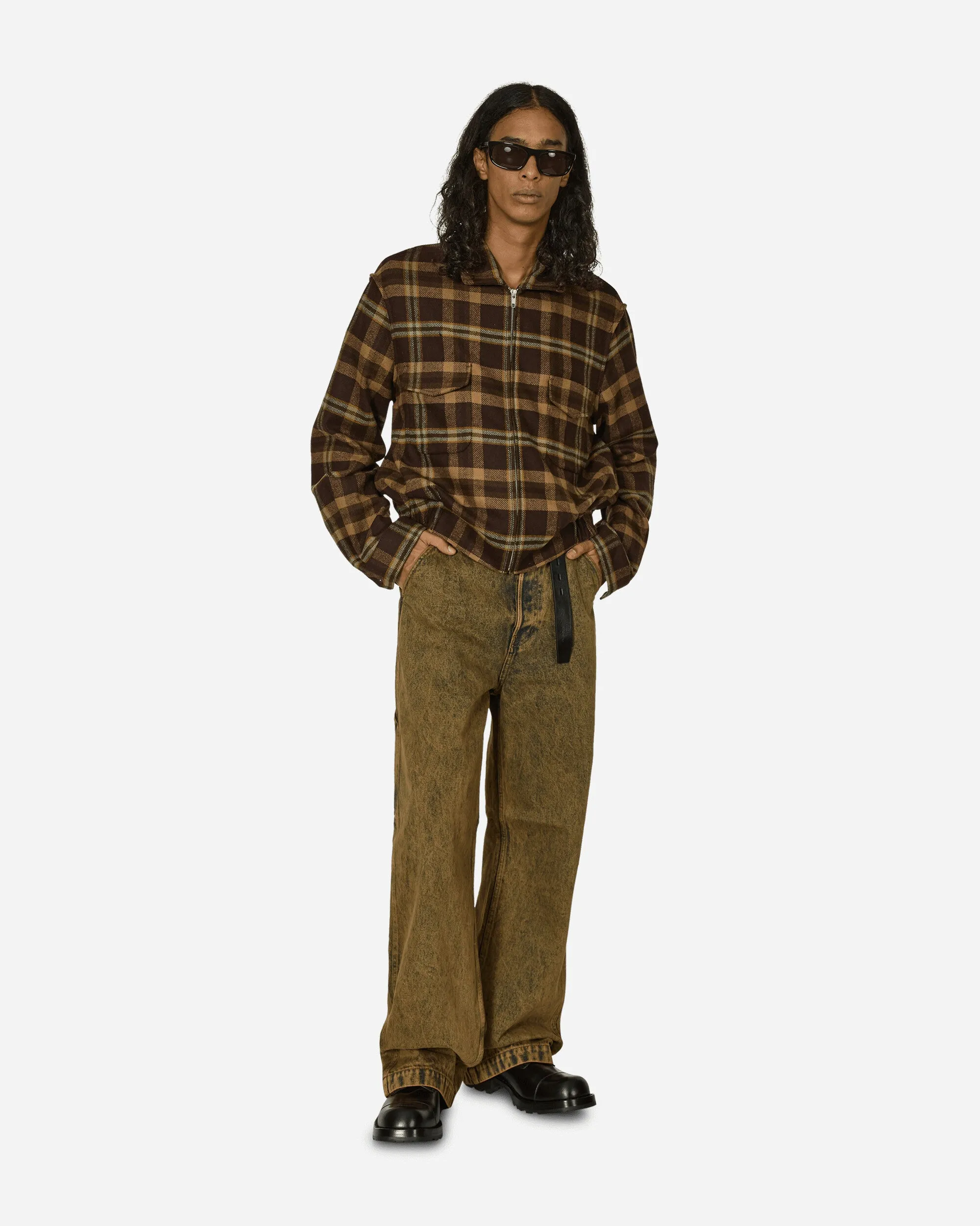 Simmo Tartan Vintage Reißverschluss-Jacke Braun