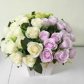 Small CHEAPER 18 HEAD ROSE BUNCH WITHOUT LEAVES IN (LILAC) realistic flower bouquet  