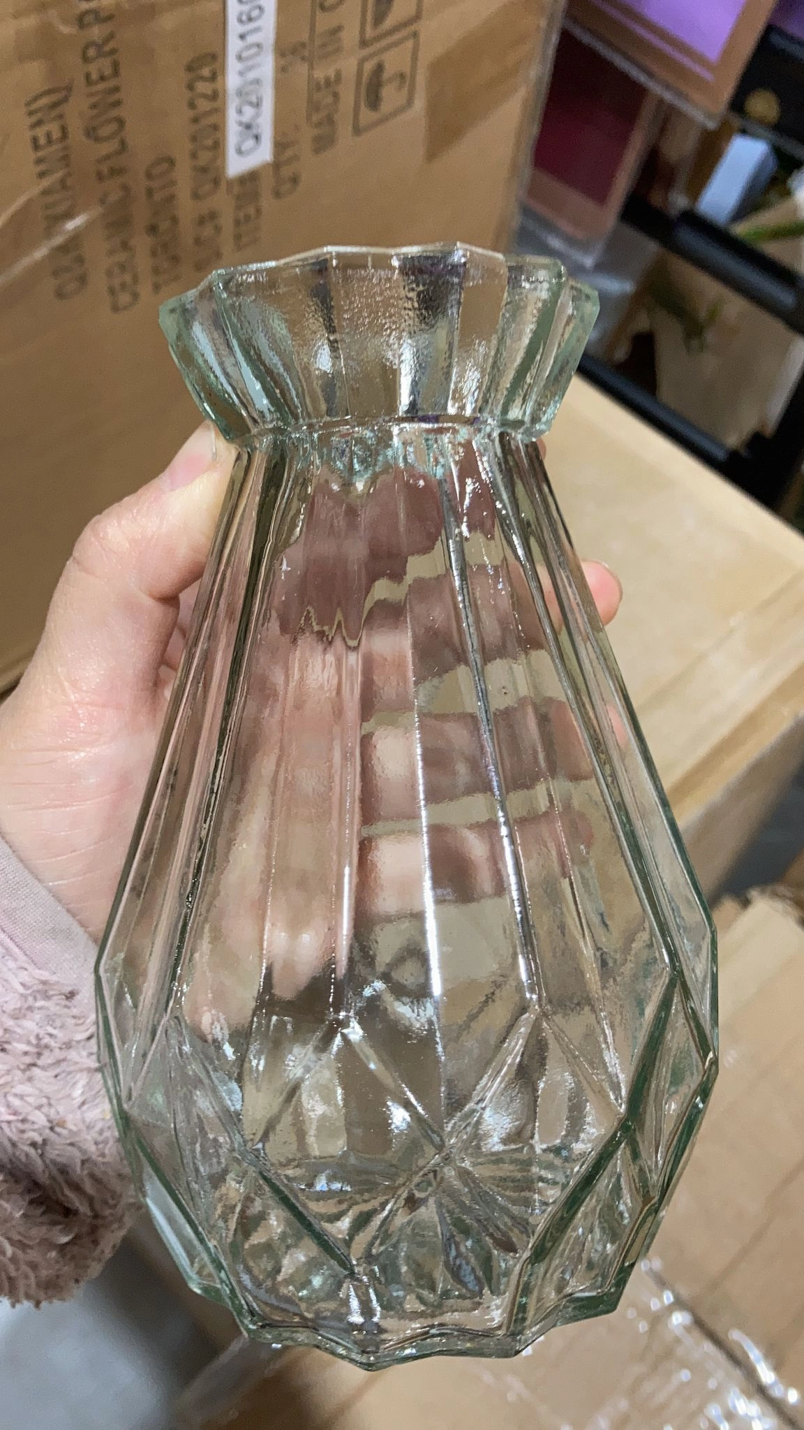 Small diamond Blue/green/clear Bud Vase Glass,aesthetic flower vase