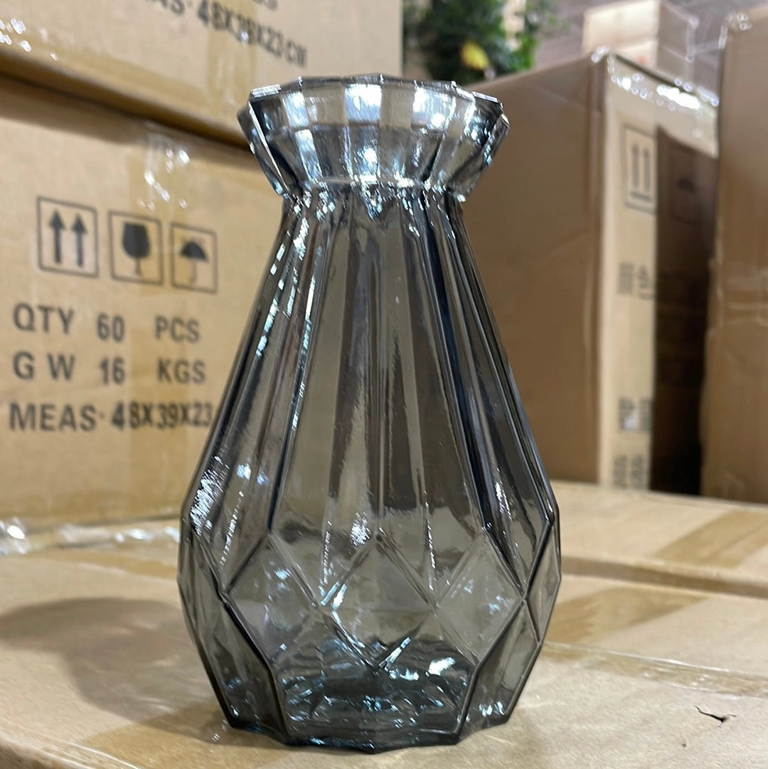 Small Smoky Diamond Bud Vase Glass,aesthetic flower vase