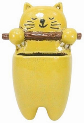 Smiling Cat Hanging Planter Yellow,terracotta plant pot