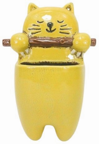 Smiling Cat Hanging Planter Yellow,terracotta plant pot