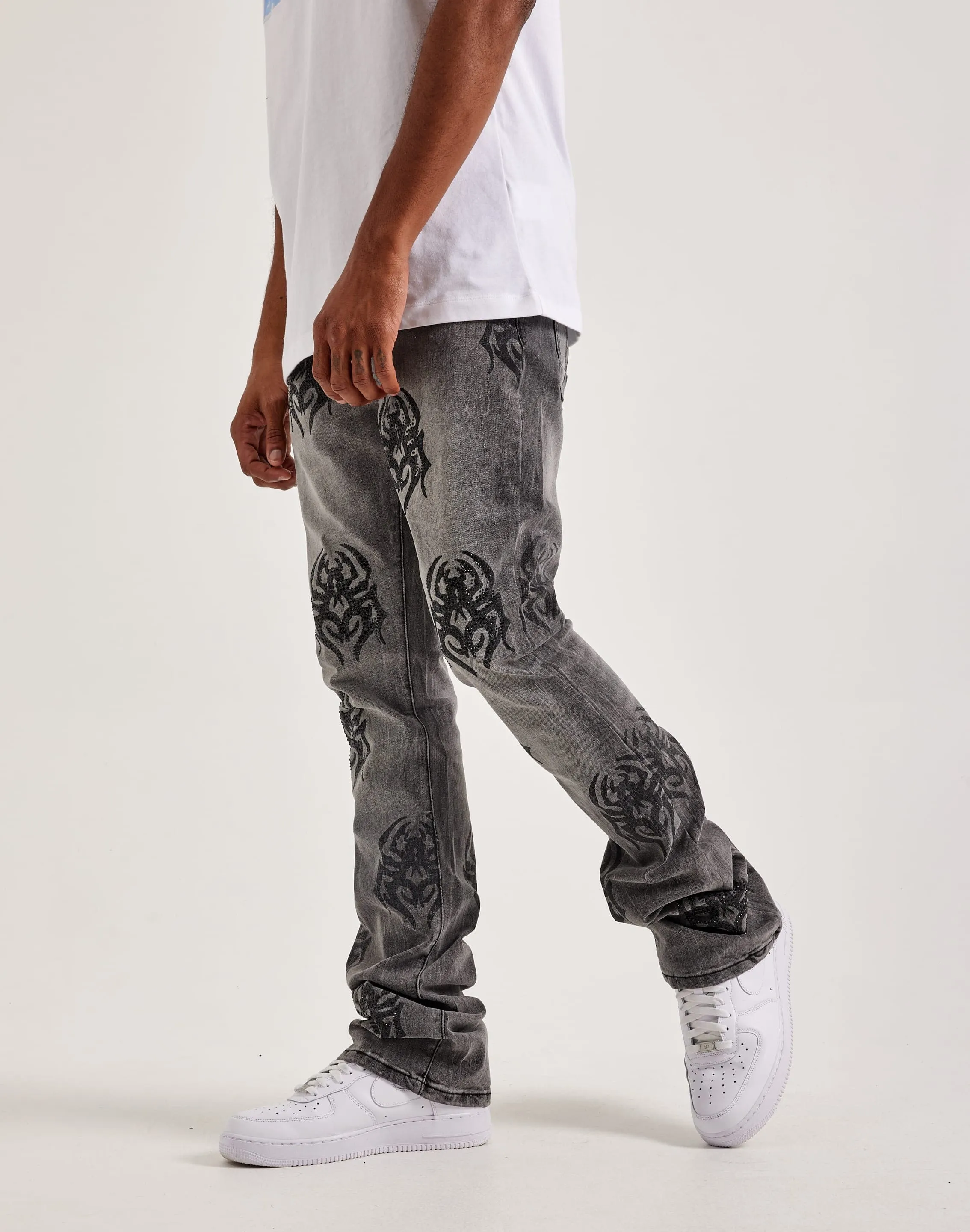 Smoke Rise Strass-Spinnen-Stapel-Denim-Jeans