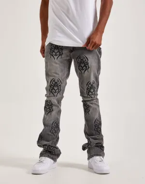 Smoke Rise Strass-Spinnen-Stapel-Denim-Jeans
