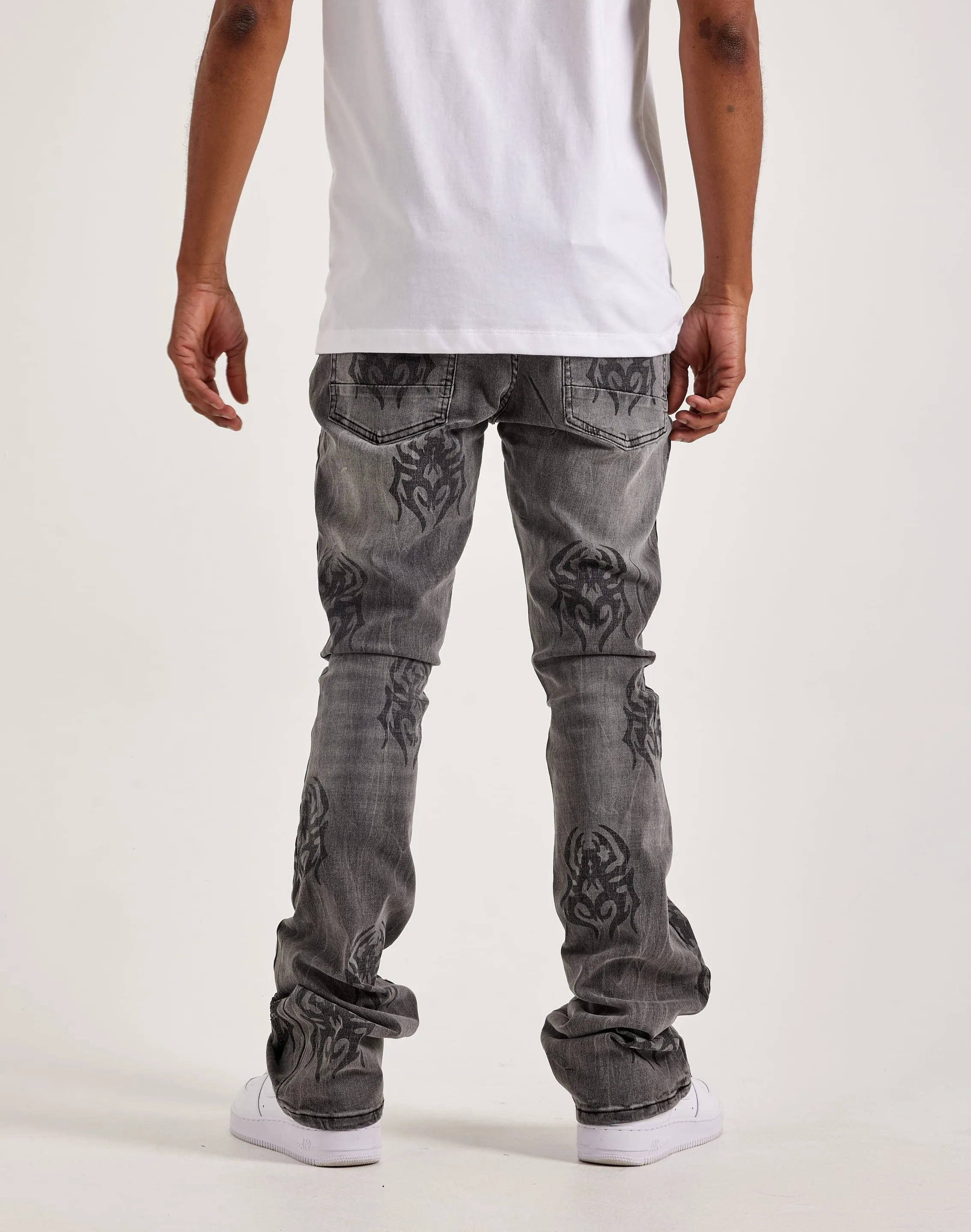 Smoke Rise Strass-Spinnen-Stapel-Denim-Jeans