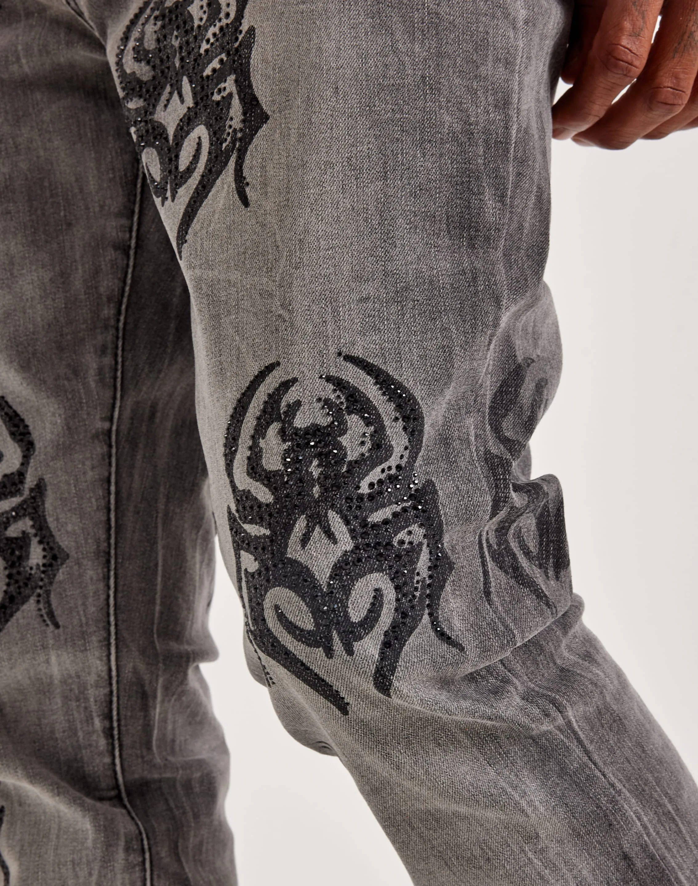 Smoke Rise Strass-Spinnen-Stapel-Denim-Jeans