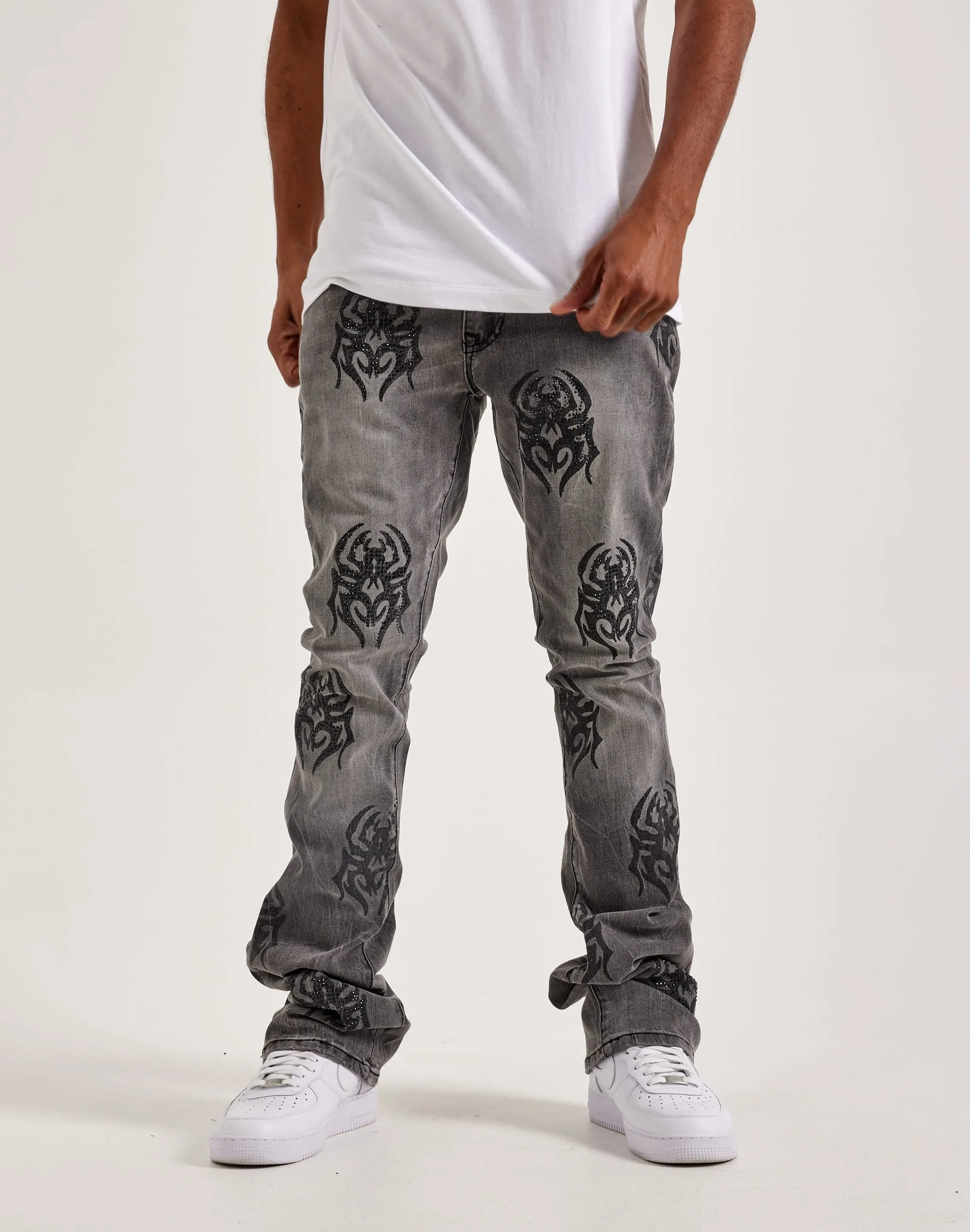 Smoke Rise Strass-Spinnen-Stapel-Denim-Jeans