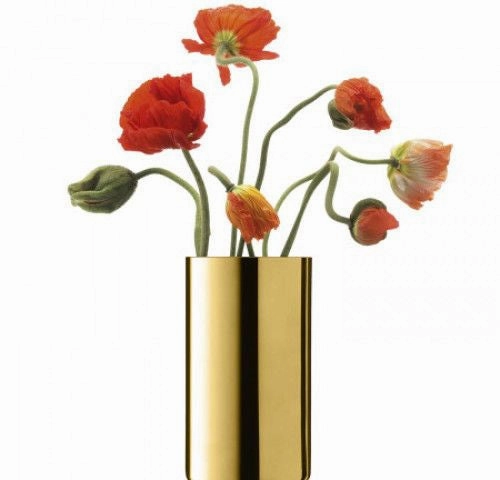 Solid Gold 4"x6"H Cylinder Vase machine made,aesthetic flower vase
