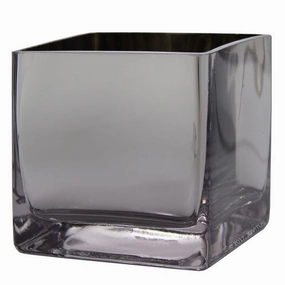 Solid SILVER 4" CUBE VASE Glass Vase clear bottom,aesthetic flower vase