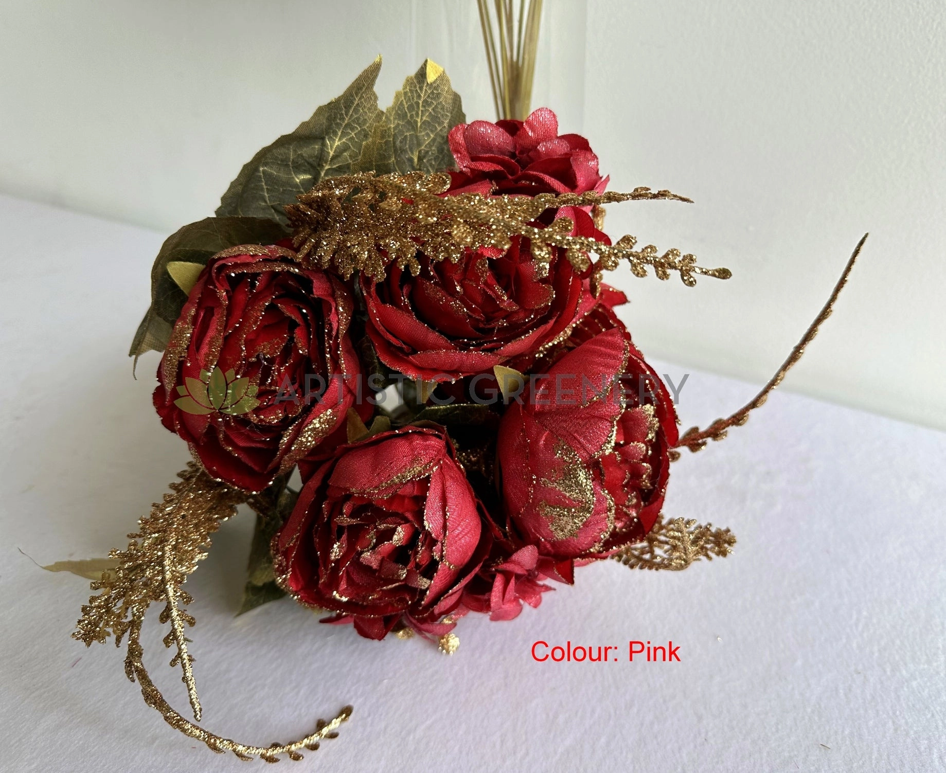 SP0193-S87 Peony Bunch with Gold Trims 49cm Orange / Pink
