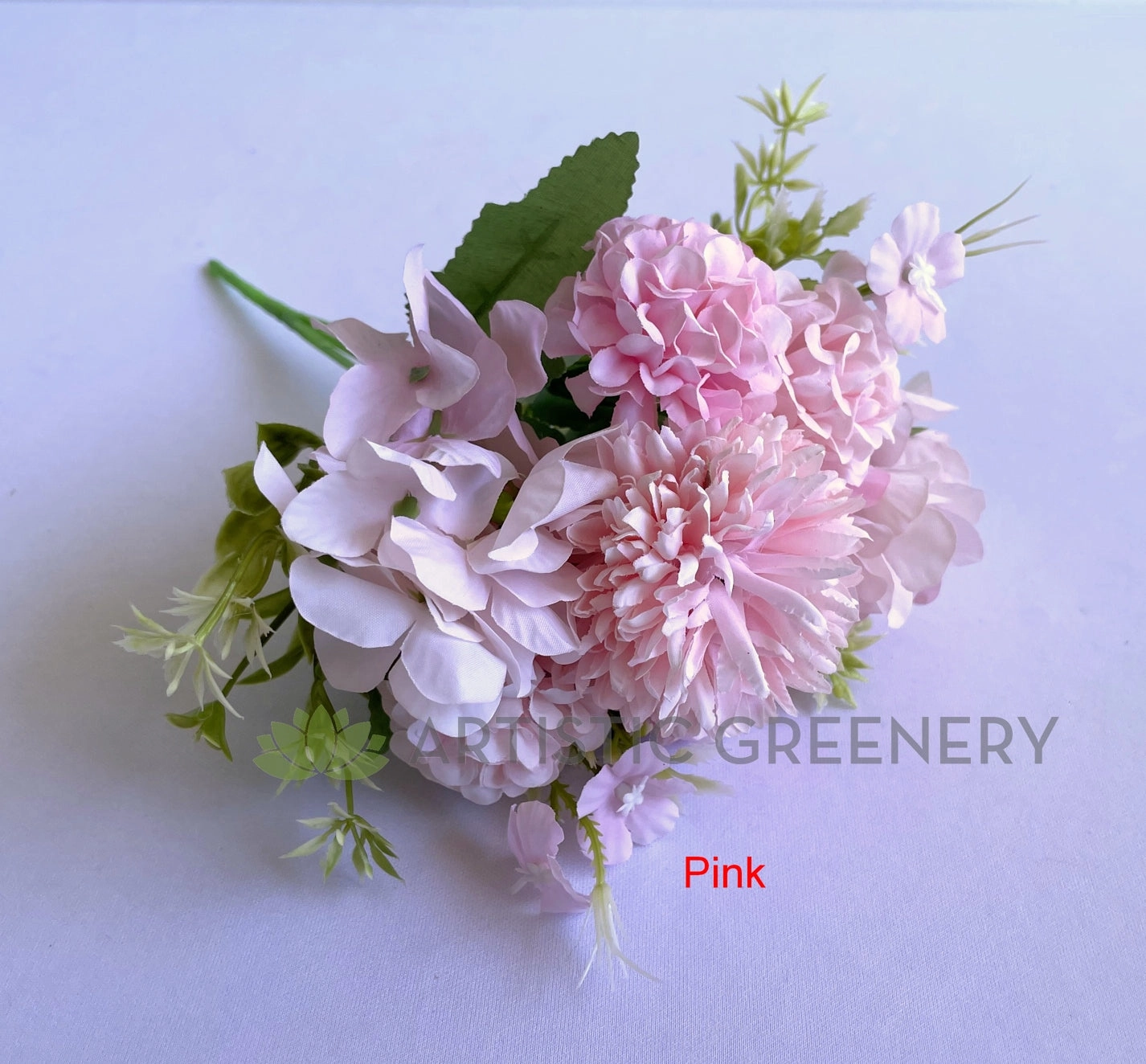 SP0349N Pastel Colour Mixed Flower (Hydrangea & Pom Pom Flowers) Bunch 30cm 4 Colours