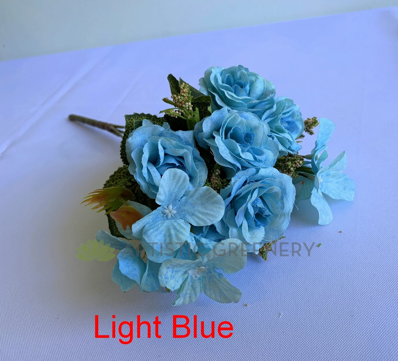 SP0372 Mini Rose with Hydrangea Bunch 30cm 7 Colours