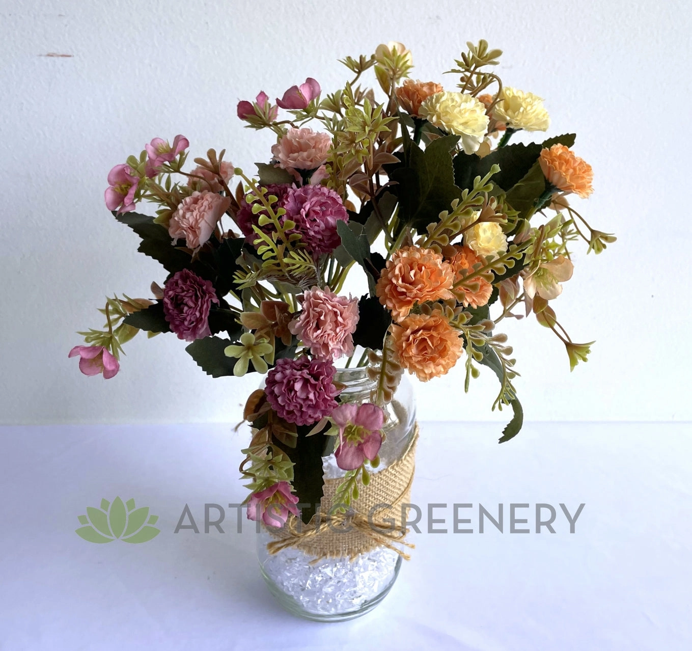 SP0419 Small Rustic Corn Flower / Carnation Bunch 28cm Rustic Pink / Rustic Orange