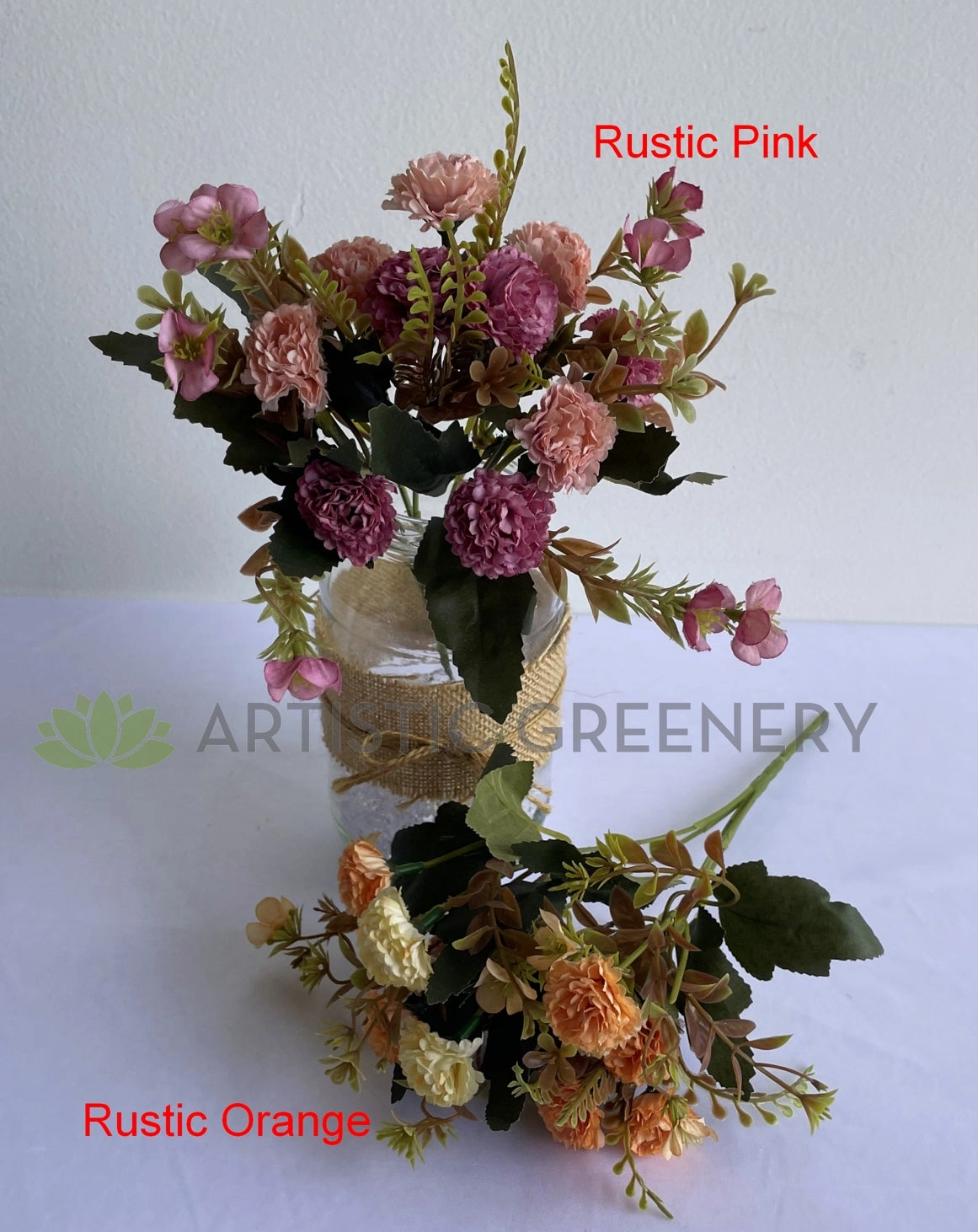 SP0419 Small Rustic Corn Flower / Carnation Bunch 28cm Rustic Pink / Rustic Orange