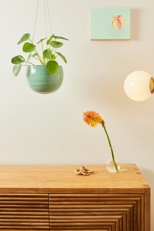 Spherical Hanging Planter Celadon Green Crackle