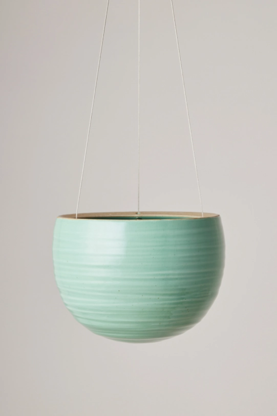 Spherical Hanging Planter Celadon Green Crackle,indoor flower container