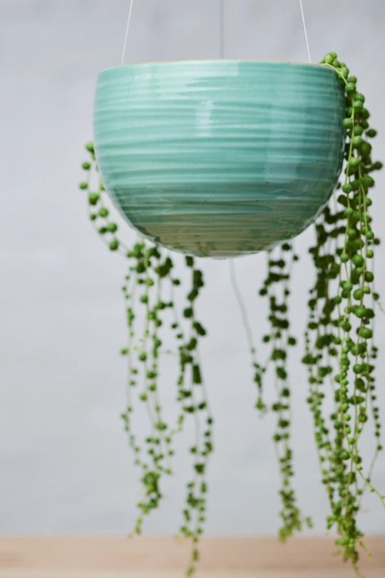 Spherical Hanging Planter Celadon Green Crackle