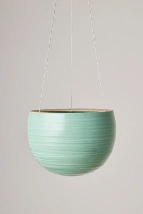 Spherical Hanging Planter Celadon Green Crackle,indoor flower container