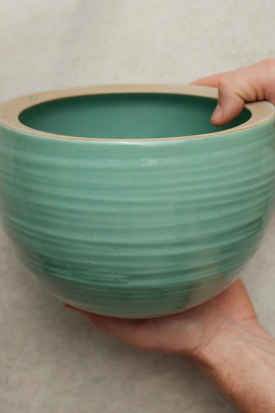 Spherical Hanging Planter Celadon Green Crackle