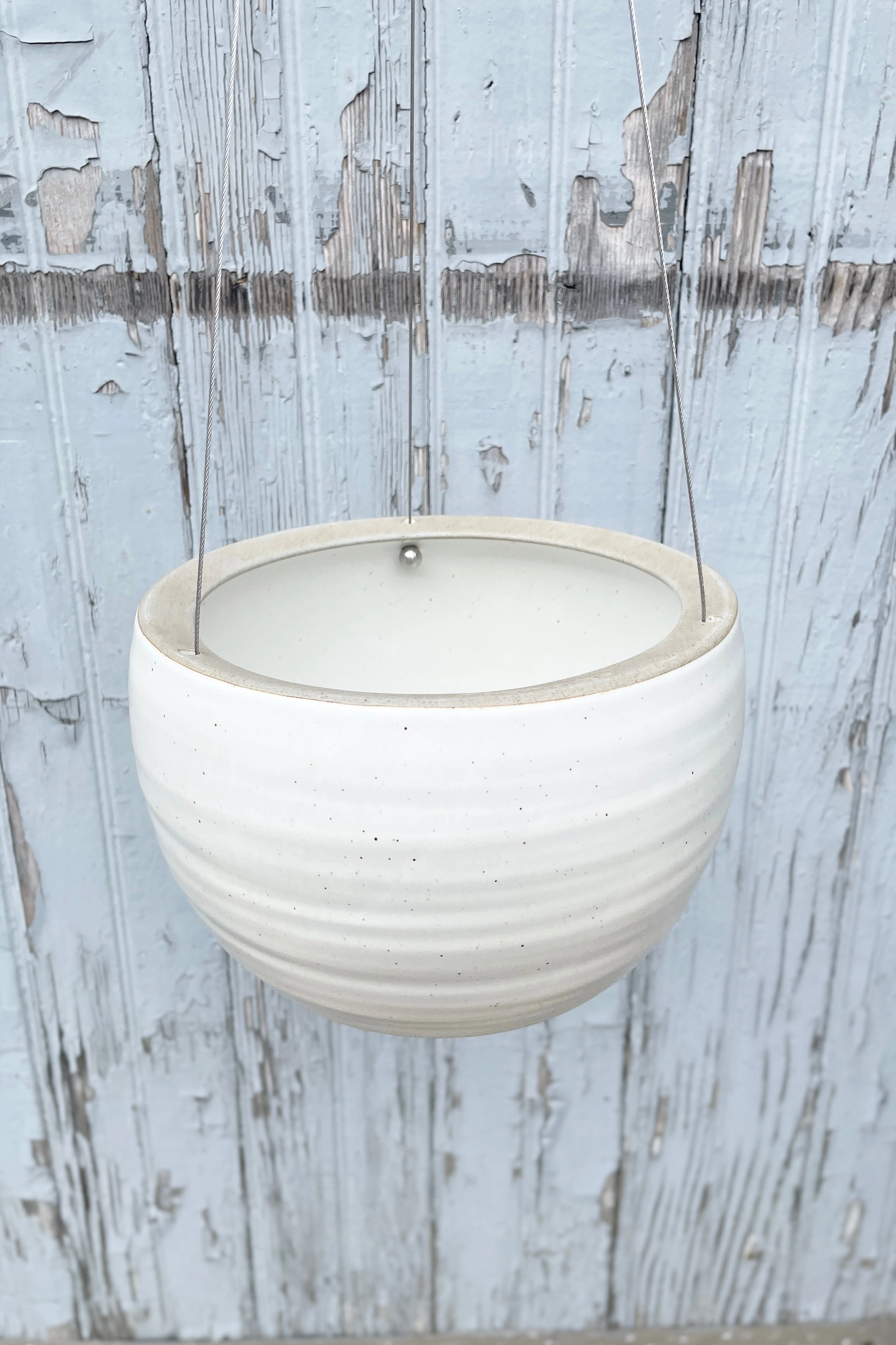 Spherical Hanging Planter Creamy White Speckle
